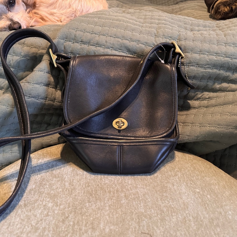 Classic Black Leather Crossbody Bag with Turn-Lock Closure